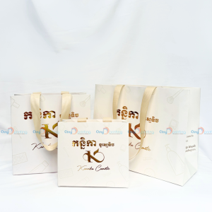 Premium Ivory Paper Bags | Matte Laminated Bags with Gold Foil Logo